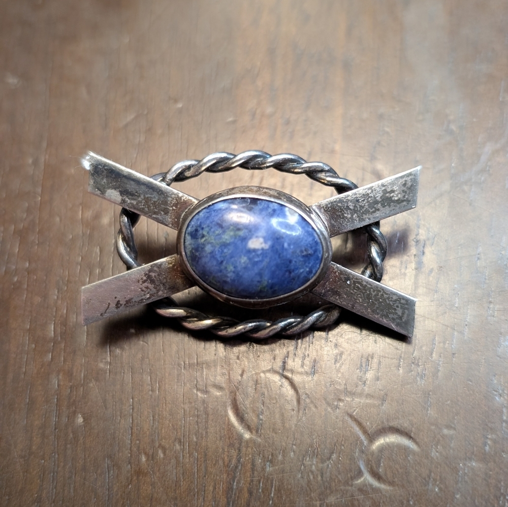 Sterling Silver Brooch with Lapis Stone